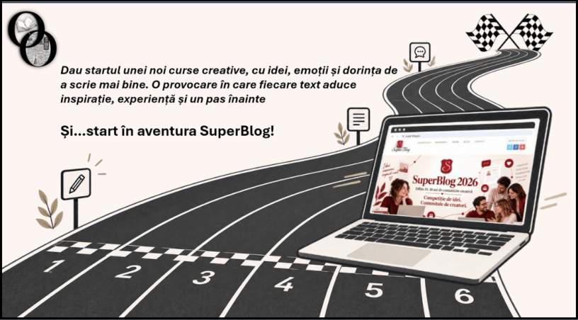 Linia de start în competiția SuperBlog 2026, laptop pe o pistă de alergare
