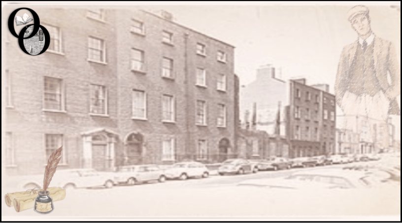 Clădiri vechi din Dublin în stil georgian, ilustrație alb-negru vintage pentru recenzia cărții Portret al artistului la tinerețe de James Joyce.